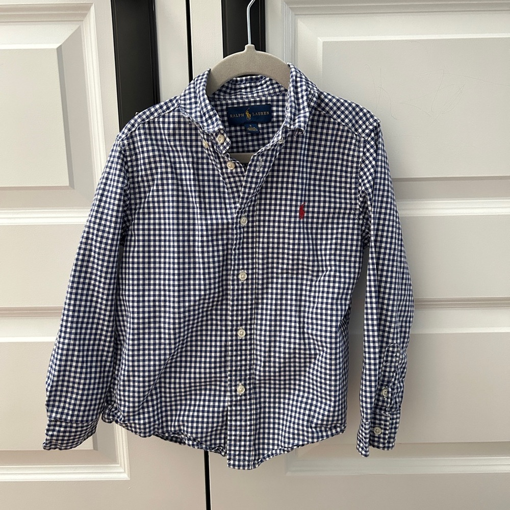 Ralph Lauren Blue Button Down Shirt with Gingham Pattern